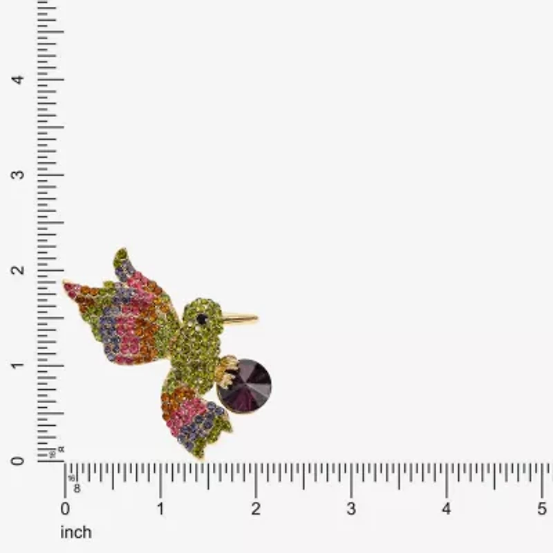 Monet Jewelry Gold Tone Hummingbird Multi Color Glass Pin