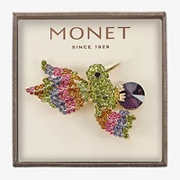 Monet Jewelry Gold Tone Hummingbird Multi Color Glass Pin