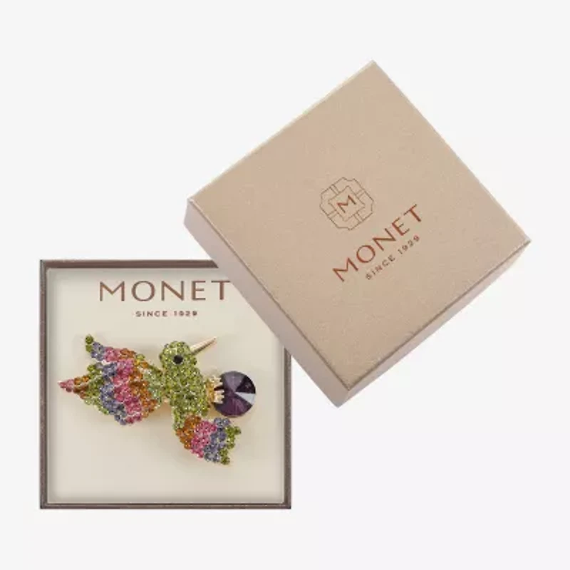 Monet Jewelry Gold Tone Hummingbird Multi Color Glass Pin