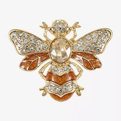 Monet Jewelry Gold Tone Bee Brown Glass Pin