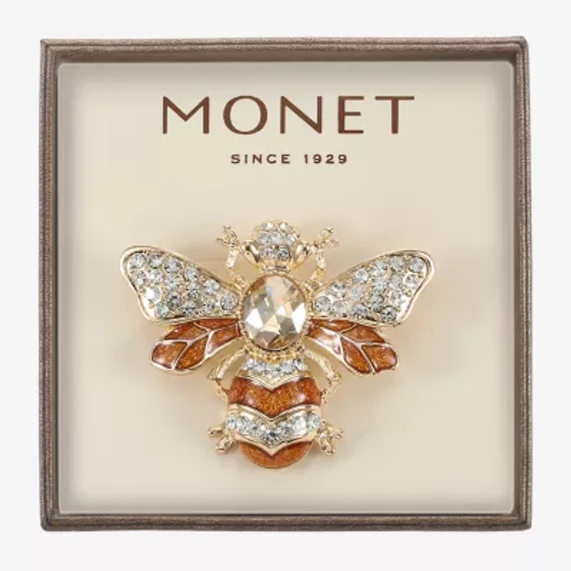 Monet Jewelry Gold Tone Bee Brown Glass Pin