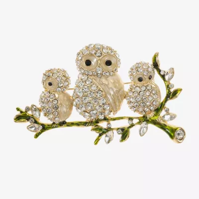 Monet Jewelry Gold Tone Owl Glass Pin