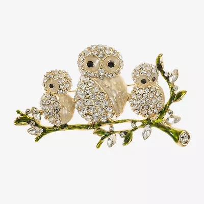 Monet Jewelry Gold Tone Owl Glass Pin