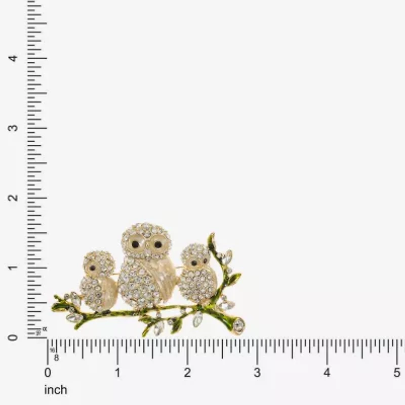 Monet Jewelry Gold Tone Owl Glass Pin