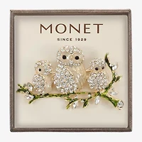 Monet Jewelry Gold Tone Owl Glass Pin