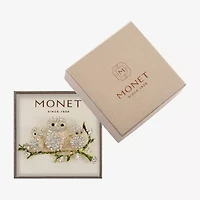 Monet Jewelry Gold Tone Owl Glass Pin