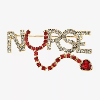 Monet Jewelry Gold Tone Nurse Red Glass Pin