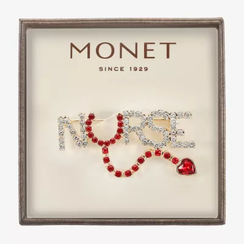 Monet Jewelry Gold Tone Nurse Red Glass Pin