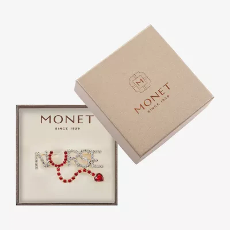 Monet Jewelry Gold Tone Nurse Red Glass Pin