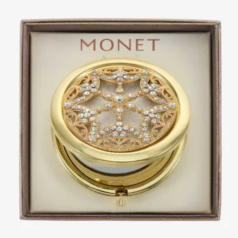 Monet Jewelry Gold Tone Clear Gold Tone Snowflake Compact Mirror