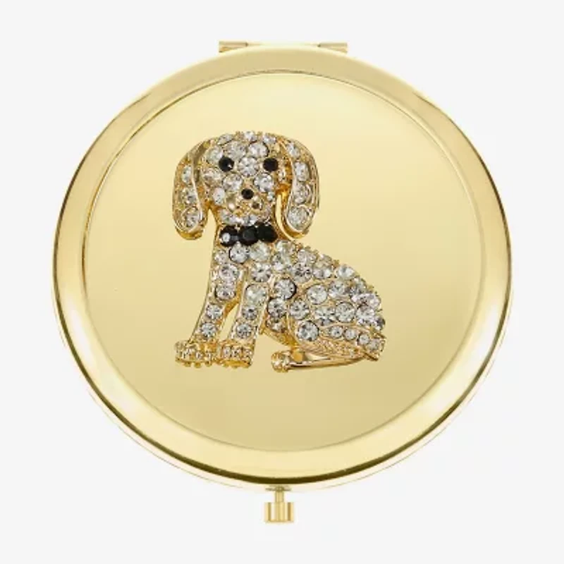 Monet Jewelry Gold Tone Dog Clear Gold Tone Animal Compact Mirror