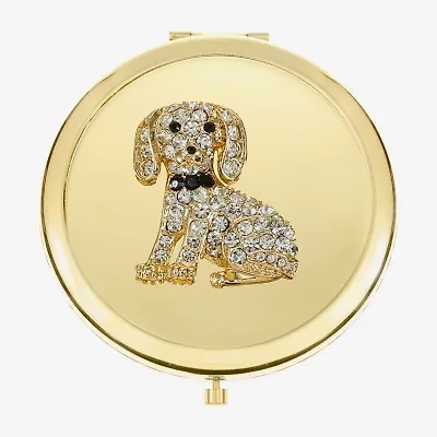 Monet Jewelry Gold Tone Dog Clear Gold Tone Animal Compact Mirror