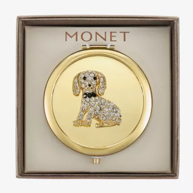 Monet Jewelry Gold Tone Dog Clear Gold Tone Animal Compact Mirror