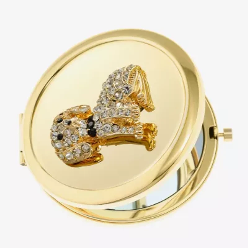 Monet Jewelry Gold Tone Dog Clear Gold Tone Animal Compact Mirror
