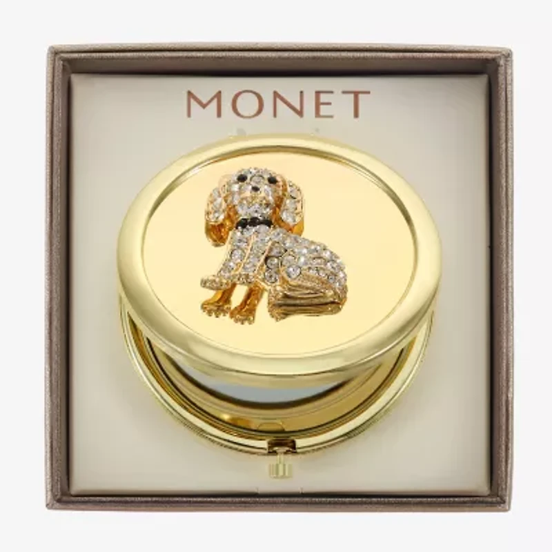 Monet Jewelry Gold Tone Dog Clear Gold Tone Animal Compact Mirror