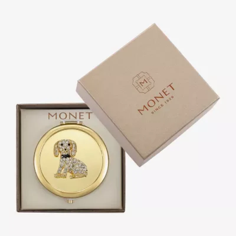 Monet Jewelry Gold Tone Dog Clear Gold Tone Animal Compact Mirror
