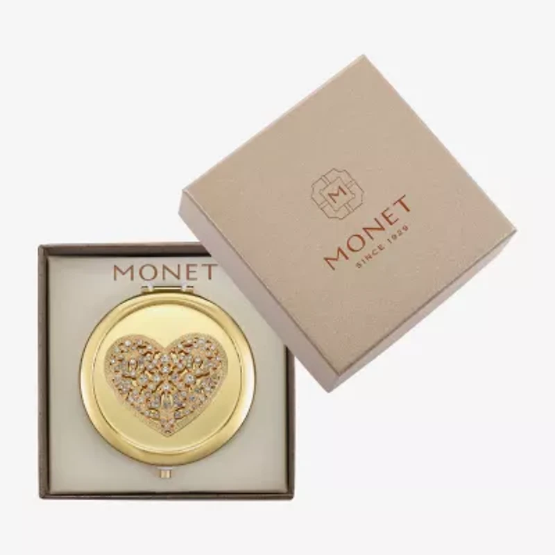Monet Jewelry Gold Tone Clear Gold Tone Heart Compact Mirror