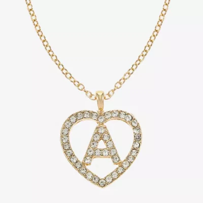 Monet Jewelry Gold Tone Initial Pendant Necklace & Stud Earring Womens Glass Heart 2-pc. Set