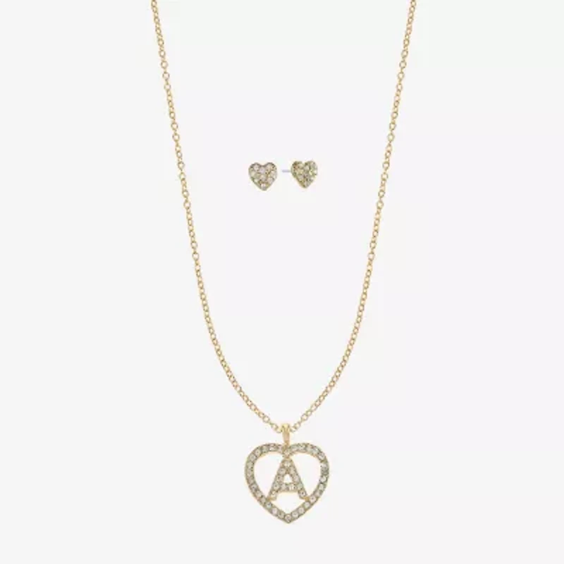 Monet Jewelry Gold Tone Initial Pendant Necklace & Stud Earring Womens Glass Heart 2-pc. Set