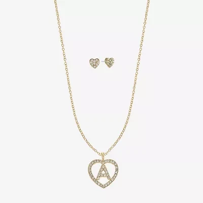 Monet Jewelry Gold Tone Initial Pendant Necklace & Stud Earring Womens Glass Heart 2-pc. Set