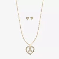 Monet Jewelry Gold Tone Initial Pendant Necklace & Stud Earring Womens Glass Heart 2-pc. Set
