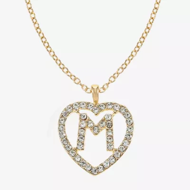Monet Jewelry Gold Tone Initial Pendant Necklace & Stud Earring Womens Glass Heart 2-pc. Set