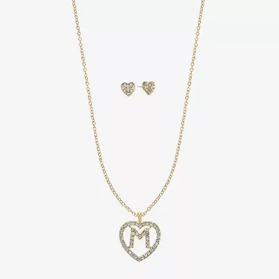 Monet Jewelry Gold Tone Initial Pendant Necklace & Stud Earring Womens Glass Heart 2-pc. Set