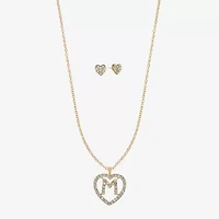 Monet Jewelry Gold Tone Initial Pendant Necklace & Stud Earring Womens Glass Heart 2-pc. Set