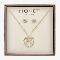 Monet Jewelry Gold Tone Initial Pendant Necklace & Stud Earring Womens Glass Heart 2-pc. Set