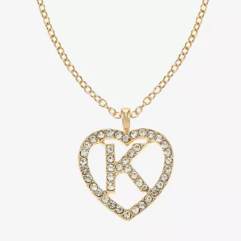 Monet Jewelry Gold Tone Initial Pendant Necklace & Stud Earring Womens Glass Heart 2-pc. Set