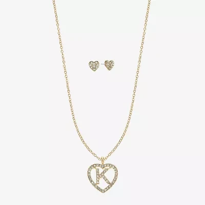 Monet Jewelry Gold Tone Initial Pendant Necklace & Stud Earring Womens Glass Heart 2-pc. Set