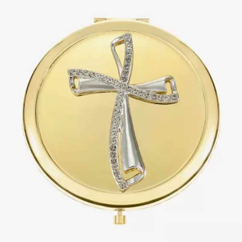 Monet Jewelry Clear Gold Tone Cross Compact Mirror
