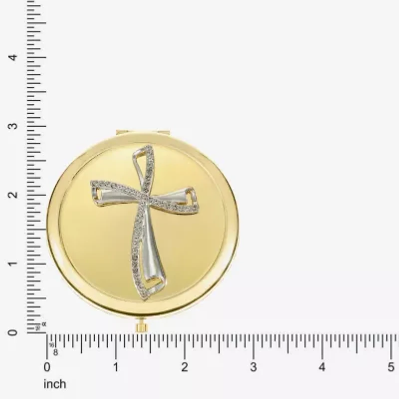 Monet Jewelry Clear Gold Tone Cross Compact Mirror