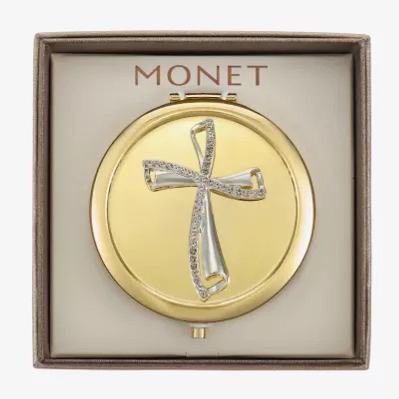 Monet Jewelry Clear Gold Tone Cross Compact Mirror