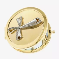 Monet Jewelry Clear Gold Tone Cross Compact Mirror