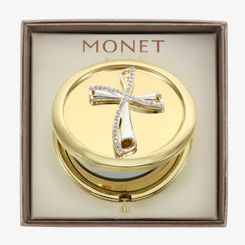 Monet Jewelry Clear Gold Tone Cross Compact Mirror