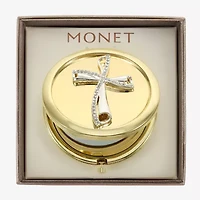 Monet Jewelry Clear Gold Tone Cross Compact Mirror
