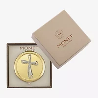 Monet Jewelry Clear Gold Tone Cross Compact Mirror