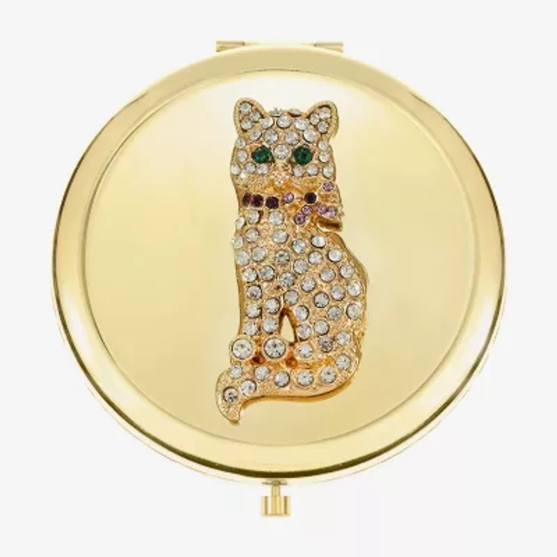 Monet Jewelry Gold Tone Cat Clear Gold Tone Animal Compact Mirror