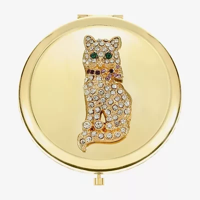 Monet Jewelry Gold Tone Cat Clear Gold Tone Animal Compact Mirror