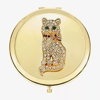 Monet Jewelry Gold Tone Cat Clear Gold Tone Animal Compact Mirror