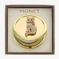 Monet Jewelry Gold Tone Cat Clear Gold Tone Animal Compact Mirror
