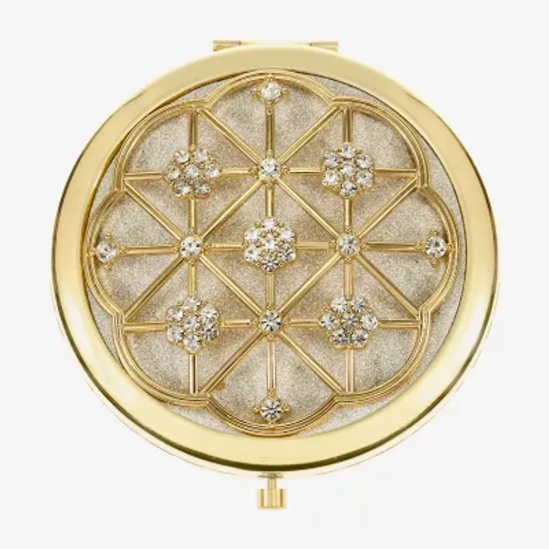 Monet Jewelry Gold Tone Clear Grid Flower Compact Mirror