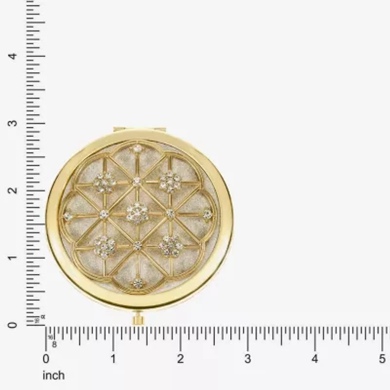 Monet Jewelry Gold Tone Clear Grid Flower Compact Mirror