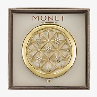 Monet Jewelry Gold Tone Clear Grid Flower Compact Mirror