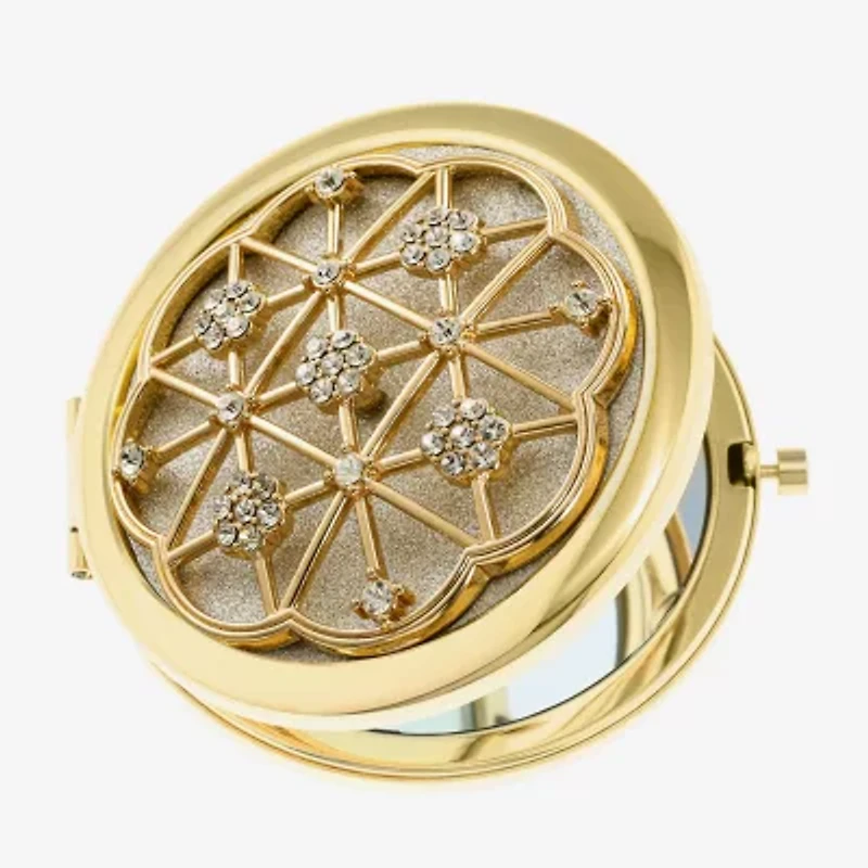 Monet Jewelry Gold Tone Clear Grid Flower Compact Mirror