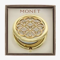 Monet Jewelry Gold Tone Clear Grid Flower Compact Mirror