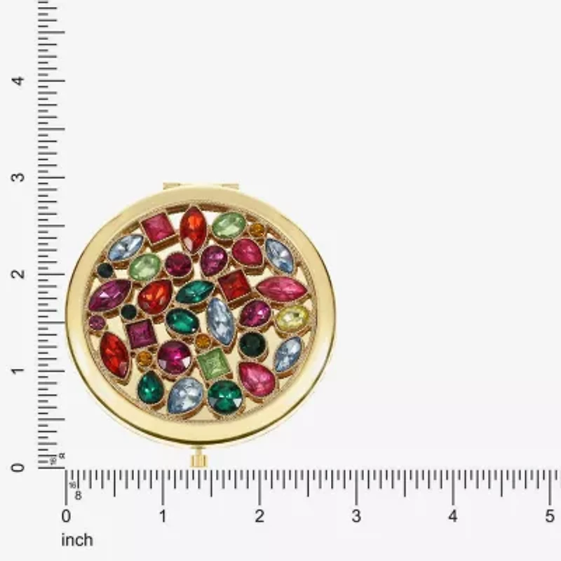 Monet Jewelry Gold Tone Multi Cluster Stone Gold Tone Compact Mirror