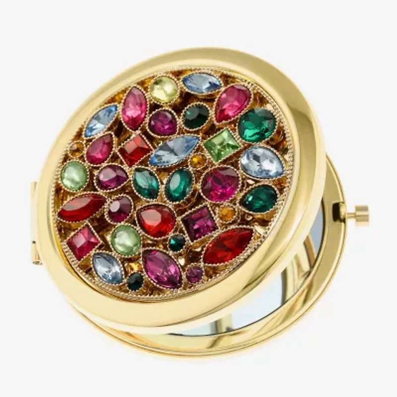 Monet Jewelry Gold Tone Multi Cluster Stone Gold Tone Compact Mirror