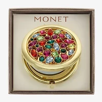 Monet Jewelry Gold Tone Multi Cluster Stone Gold Tone Compact Mirror